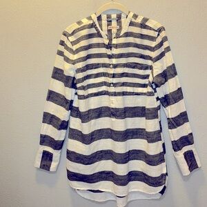 Merona Cotton Stripe Tunic Top Long Sleeve Button Up Shirt  Women’s Size Large